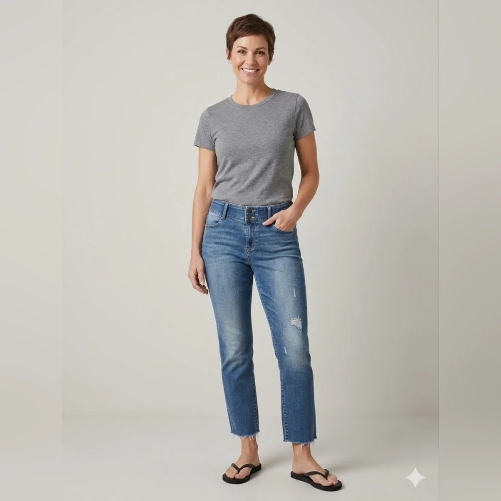 APT.9 STRAIGHT STRETCH Skinny HIGH-WAISTED wide WAISTBAND ankle jeans SIZE 10
